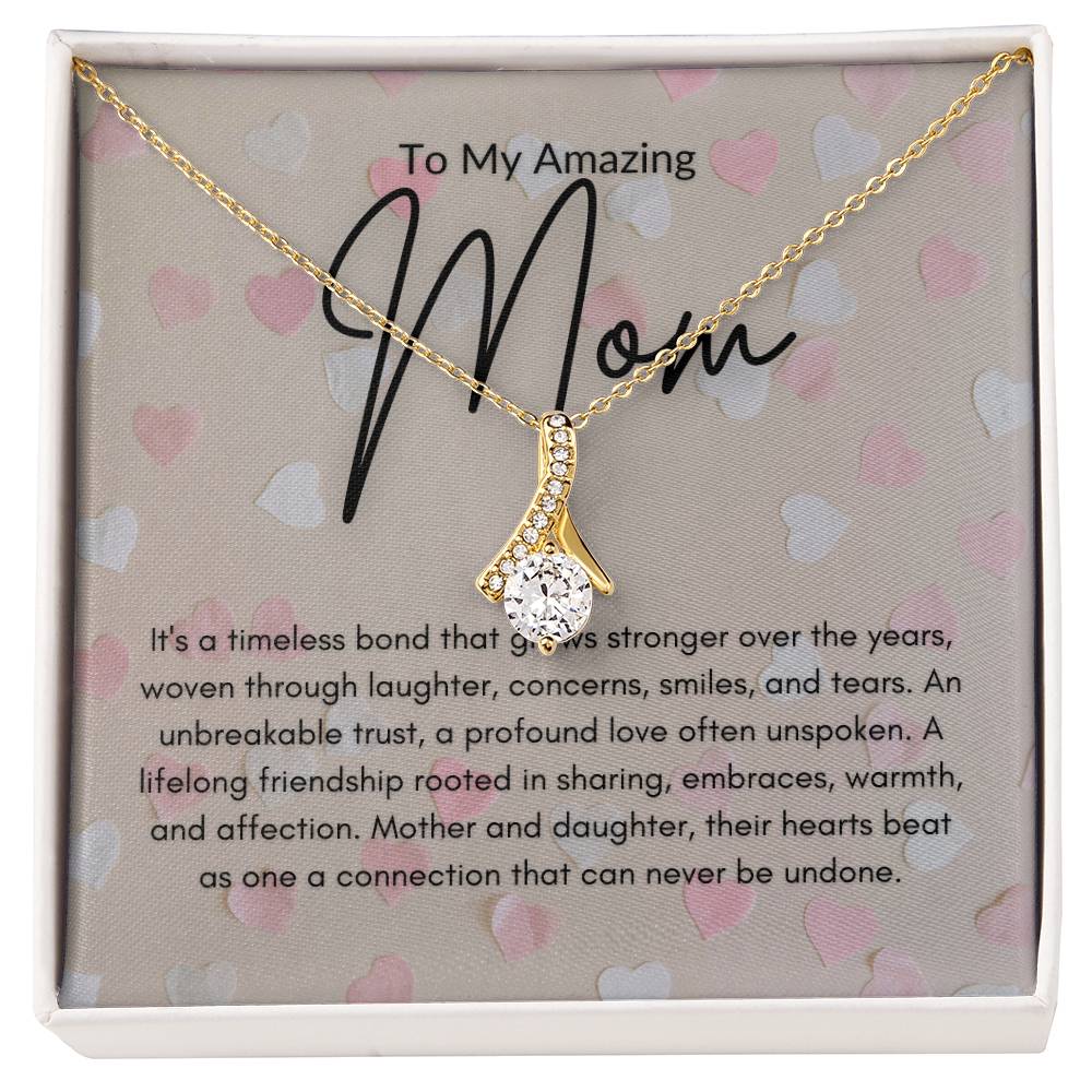 Mother's Grace - Luxurious Ribbon Pendant Necklace - 18K Yellow Gold Finish Standard Box - Jewelry