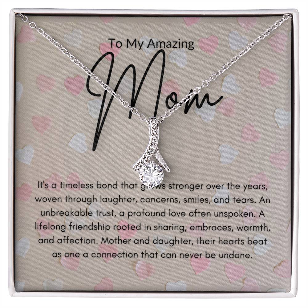 Mother's Grace - Luxurious Ribbon Pendant Necklace - 14k White Gold Finish Standard Box - Jewelry