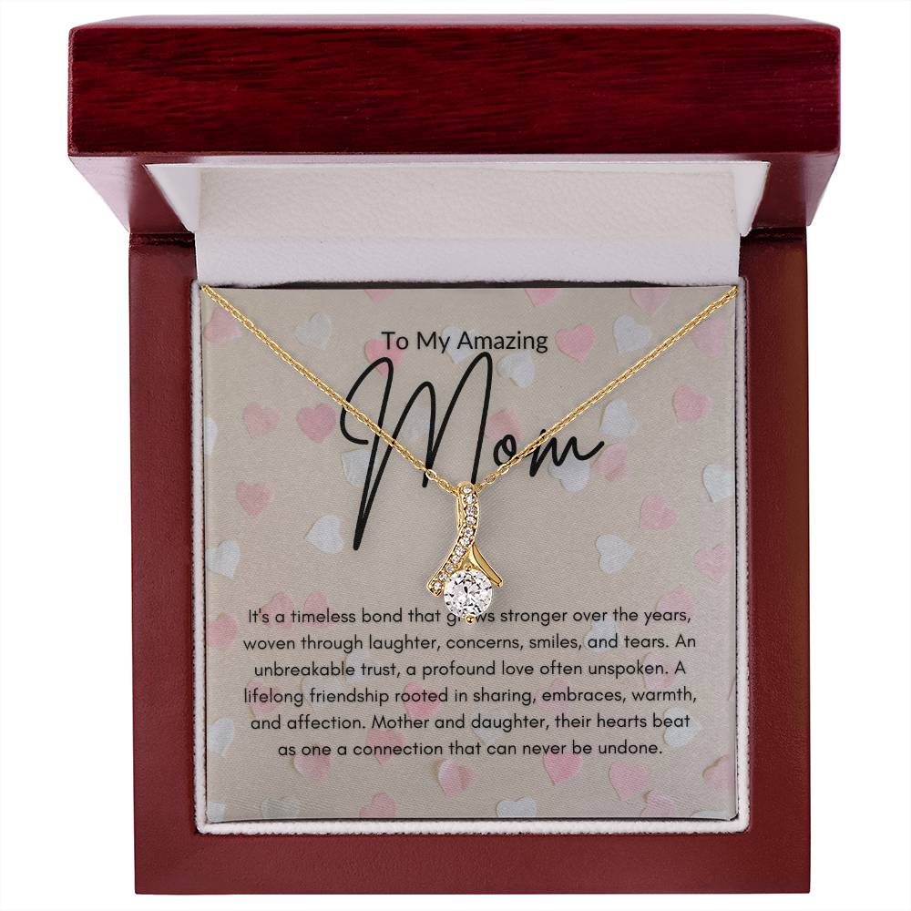 Mother's Grace - Luxurious Ribbon Pendant Necklace - 18K Yellow Gold Finish Luxury Box - Jewelry