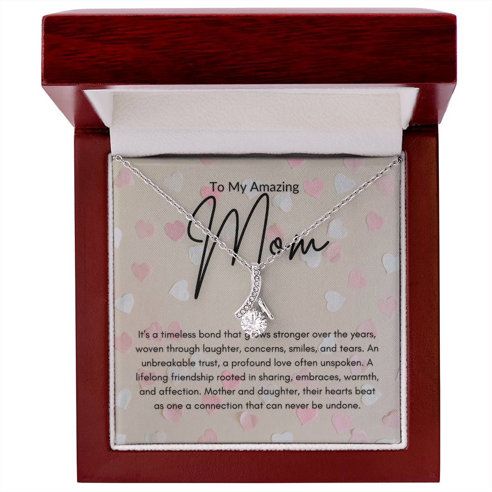 Mother's Grace - Luxurious Ribbon Pendant Necklace - 14k White Gold Finish Luxury Box - Jewelry