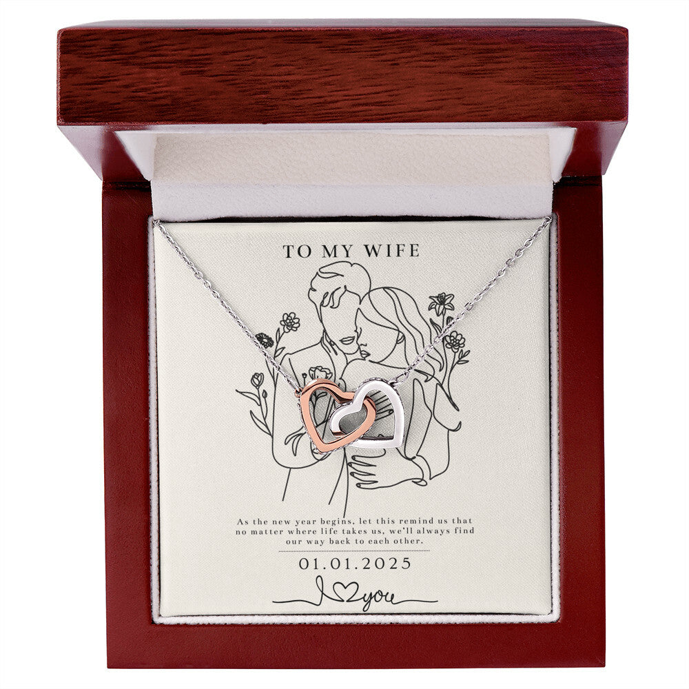 To My Wife – Interlocking Hearts Gift - 14k White Gold Finish Luxury Box - Necklaces