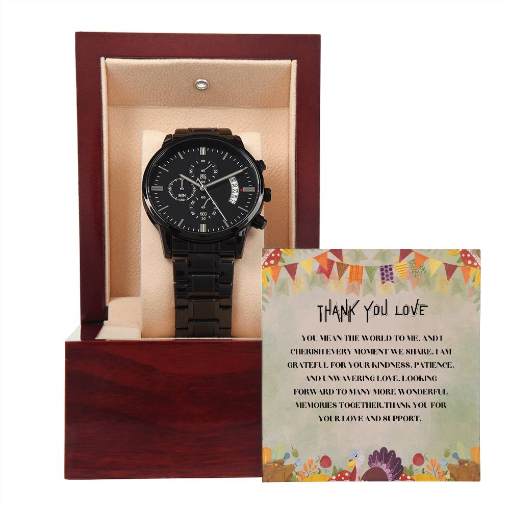 Thank You Love - Black Chronograph Gift Set - - Watches