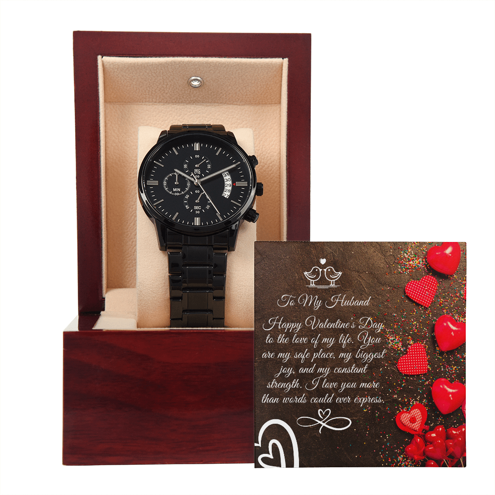 For the Love of Time - Black Chronograph Watch for Husband - - Watches