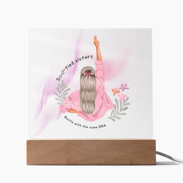 Soul-Tied Sisters Acrylic Plaque – DNA Bond Keepsake Gift - LED Corded Base - Acrylic Prints