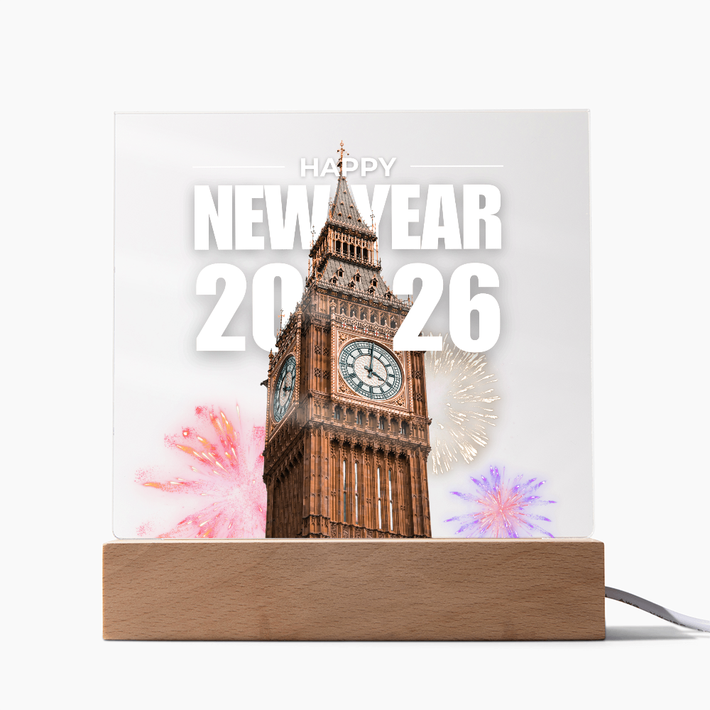 Iconic Big Ben 2026 Plaque – Festive LED Gift - LED Corded Base - Acrylic Prints