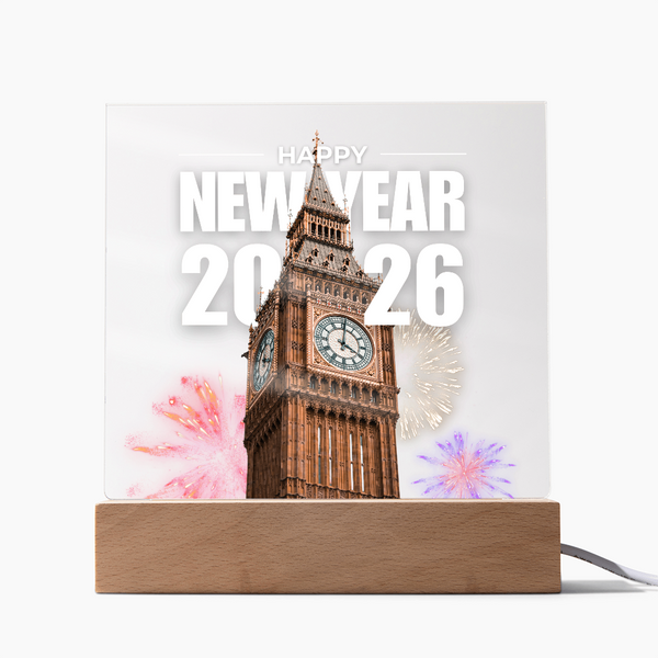 Iconic Big Ben 2026 Plaque – Festive LED Gift - LED Corded Base - Acrylic Prints