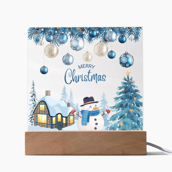 Merry Christmas Acrylic Plaque – Winter Glow Keepsake - LED Corded Base - Acrylic Prints