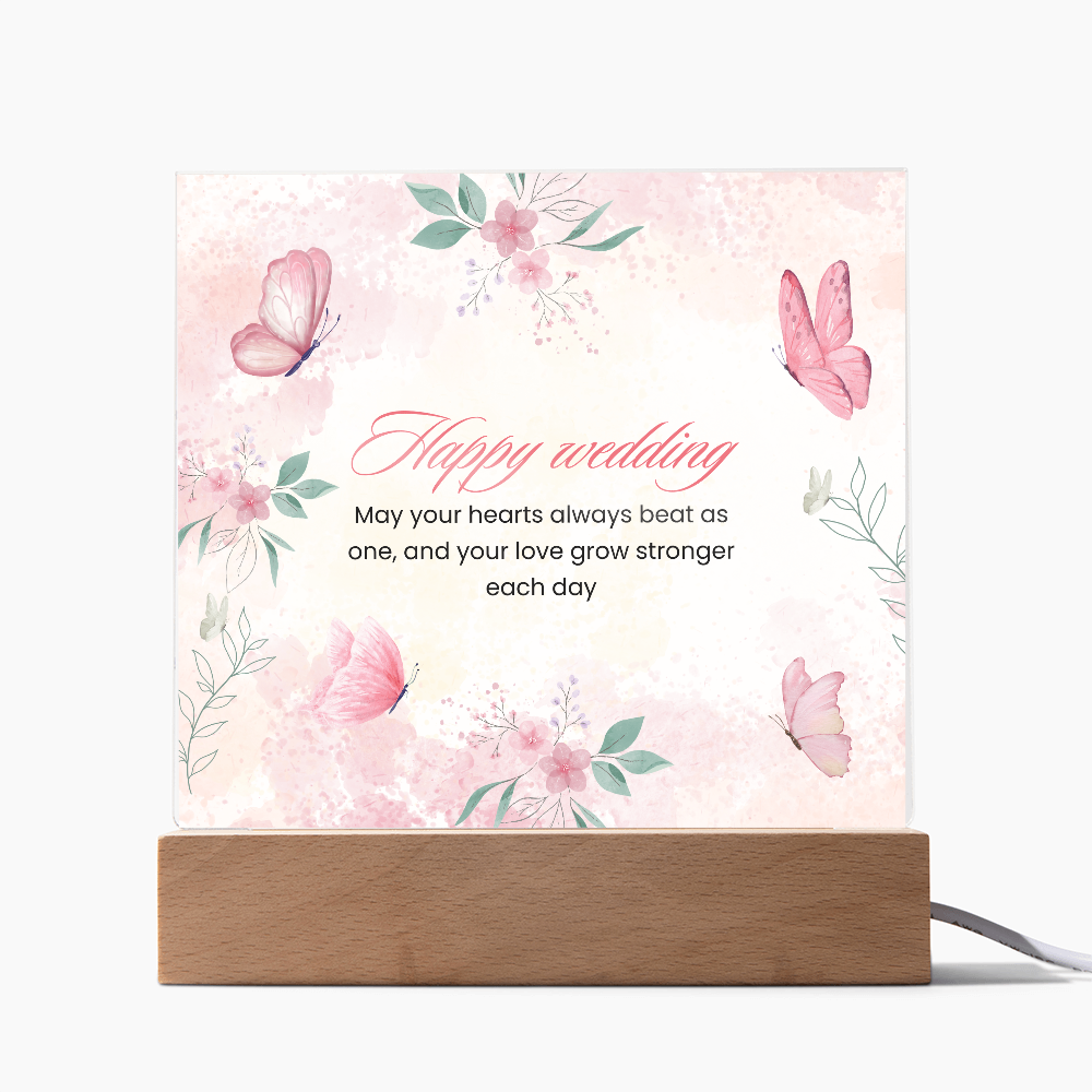Happy Wedding Acrylic Plaque – Love’s Timeless Keepsake - LED Corded Base - Acrylic Prints