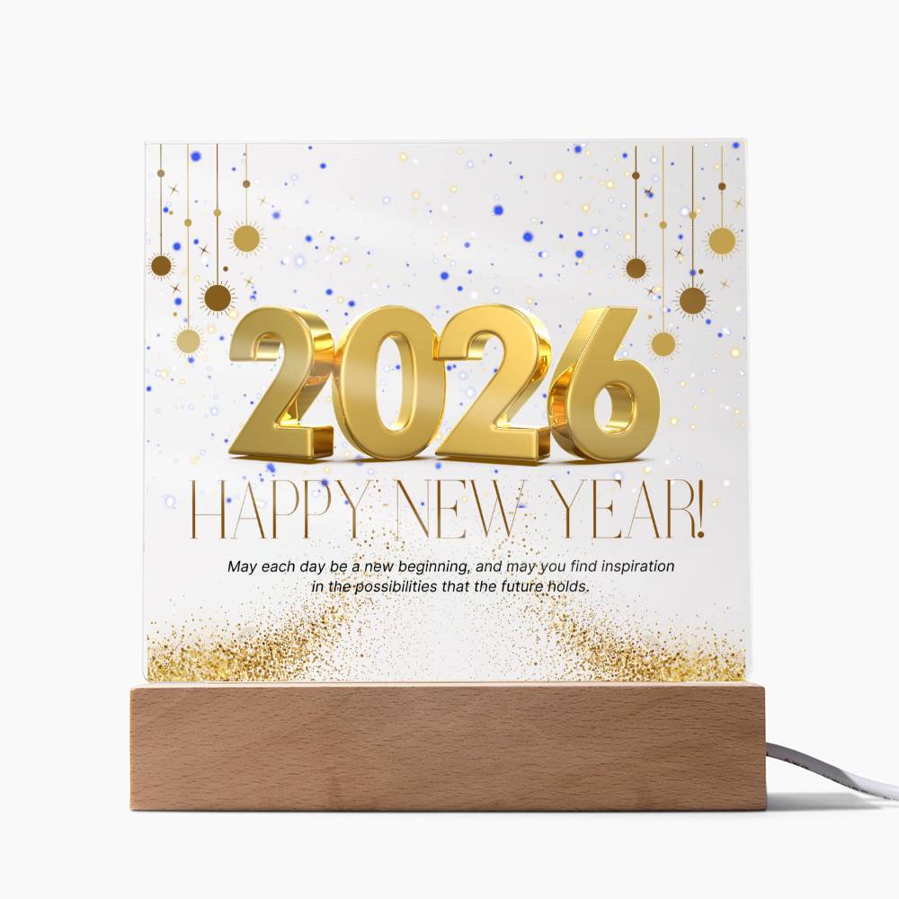 Elegant New Year Plaque 2026 – Gift of Memories - LED Corded Base - Acrylic Prints