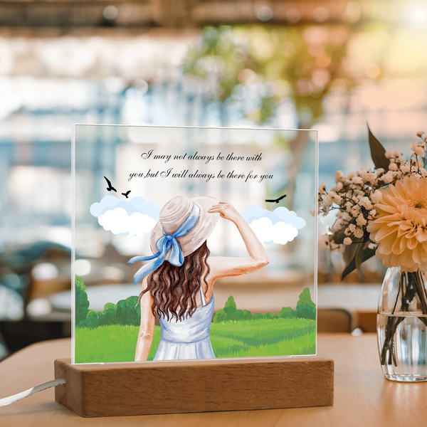 Girl with Hat Acrylic Plaque – Peaceful LED Home Decor - - Acrylic Prints