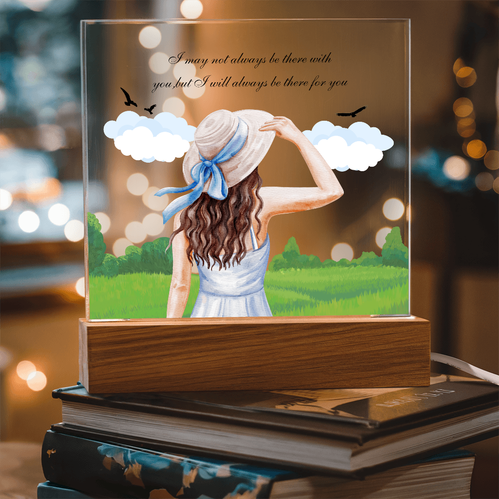 Girl with Hat Acrylic Plaque – Peaceful LED Home Decor - - Acrylic Prints