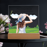 Girl with Hat Acrylic Plaque – Peaceful LED Home Decor - - Acrylic Prints