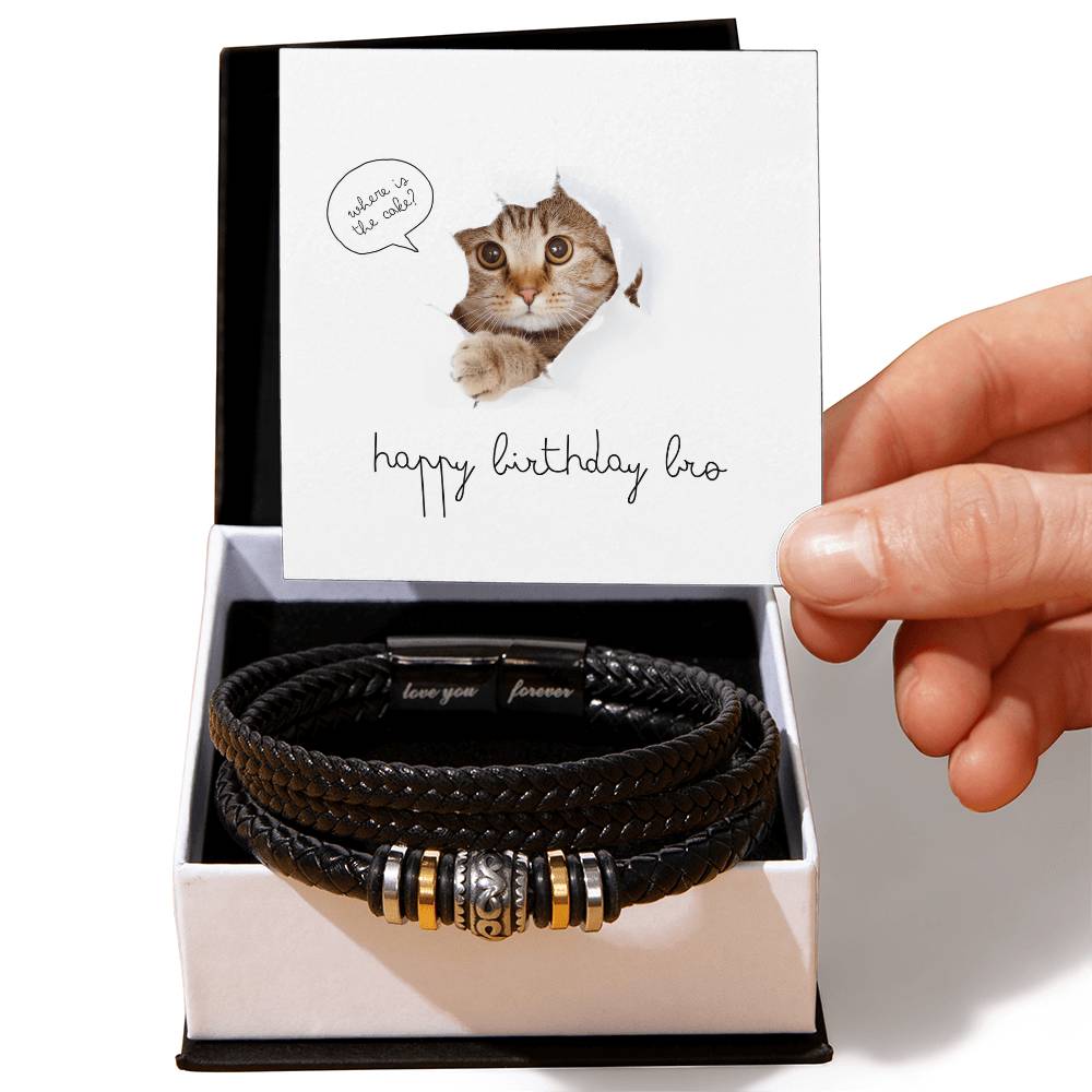 Funny Birthday Bracelet for Bro – Cat Edition - Two Tone Box - Bracelets
