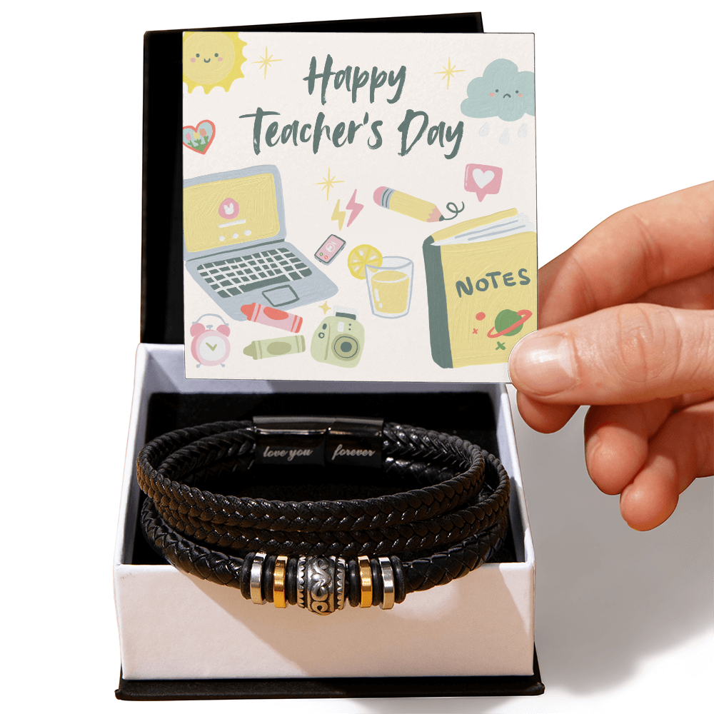 Happy Teacher’s Day Bracelet with Leather Band - Two Tone Box - Bracelets