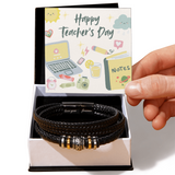 Happy Teacher’s Day Bracelet with Leather Band - Two Tone Box - Bracelets