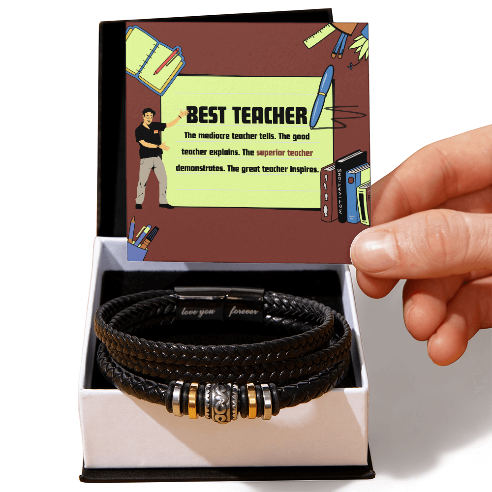 Best Teacher Bracelet – Elegant Leather Tribute - Two Tone Box - Bracelets