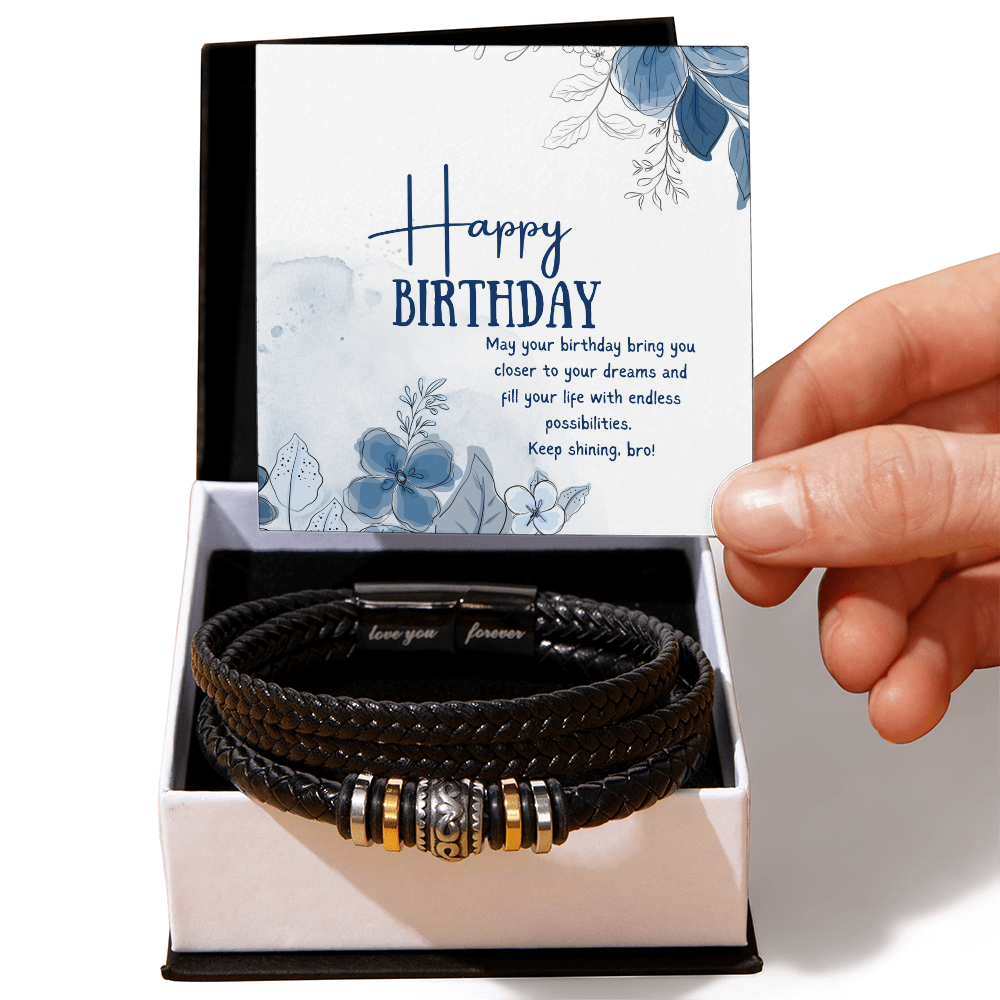 Elegant Brother Birthday Bracelet with Blue Florals - Two Tone Box - Bracelets