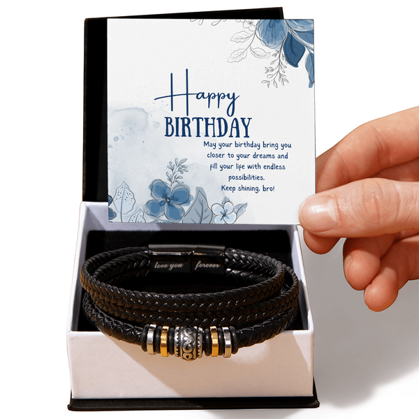 Elegant Brother Birthday Bracelet with Blue Florals - Two Tone Box - Bracelets