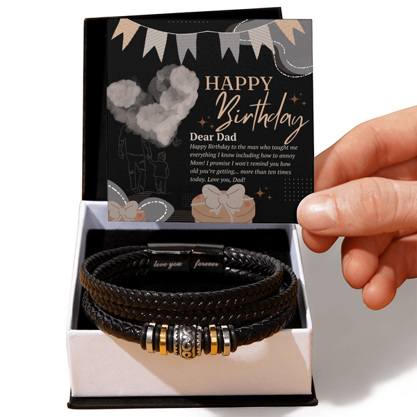 Dad Birthday Bracelet with Playful Tribute Design - Two Tone Box - Bracelets