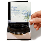 Celebrate Him - Husband's Birthday Leather Bracelet - Two Tone Box - Bracelets