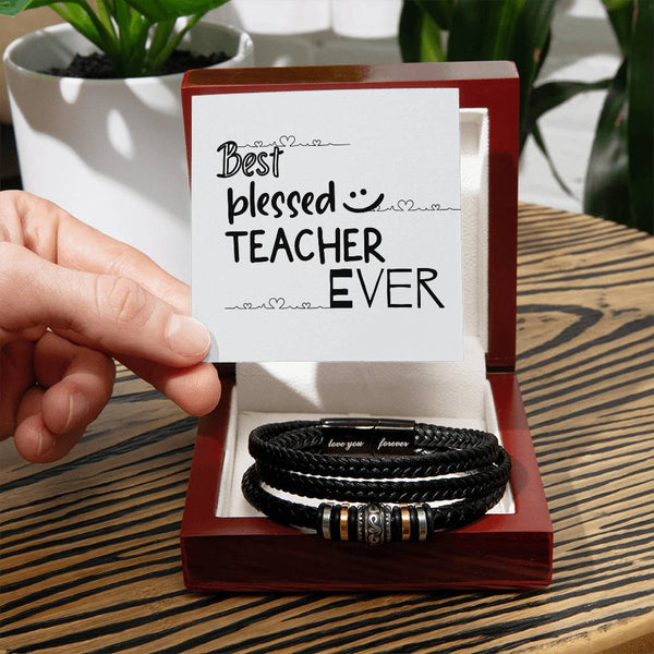 Best Blessed Teacher Bracelet with Leather Band - - Bracelets