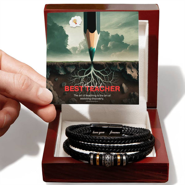 Best Teacher Leather Bracelet – Gift of Discovery - Luxury Box w LED - Bracelets