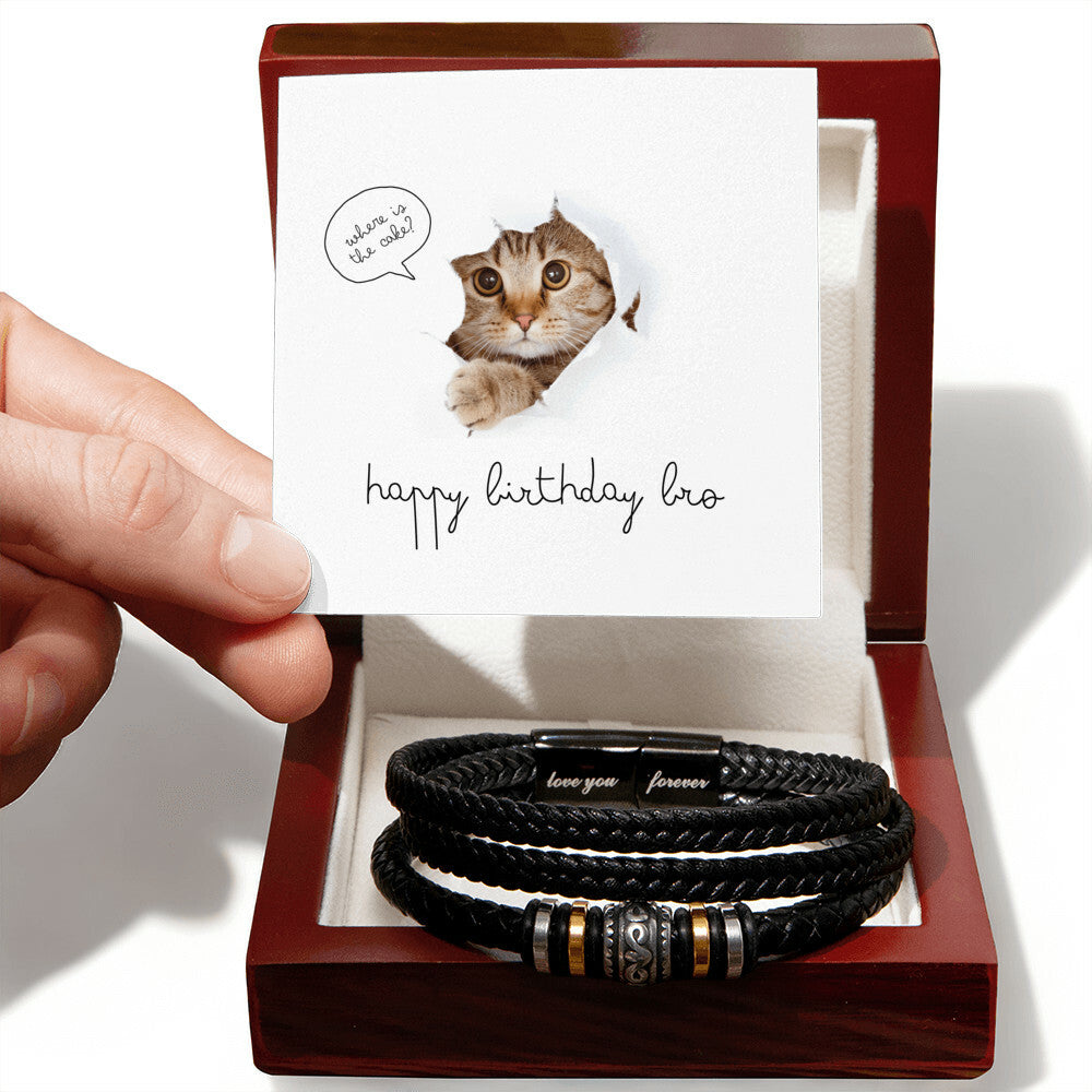 Funny Birthday Bracelet for Bro – Cat Edition - Luxury Box w LED - Bracelets