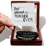 Best Blessed Teacher Bracelet with Leather Band - Luxury Box w LED - Bracelets