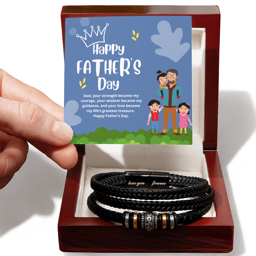 Dad’s Treasure – Men’s Gift Bracelet with Message - Luxury Box w LED - Bracelets