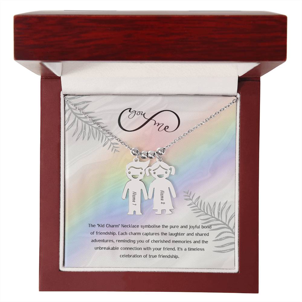 Timeless Friendship - Kid Charm Necklace - 2 Charms Polished Stainless Steel Luxury Box - Necklaces