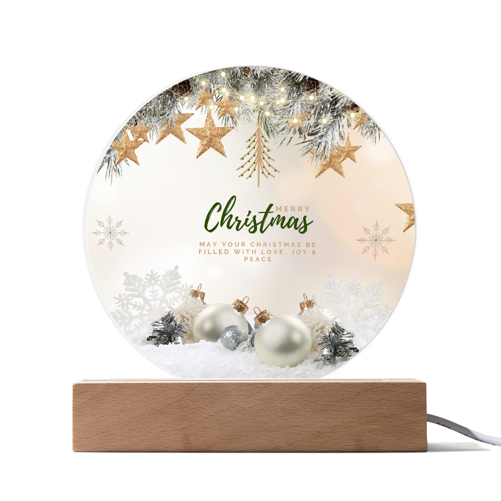 Merry Christmas LED Plaque – Peaceful Holiday Glow - LED Corded Base - Acrylic Prints