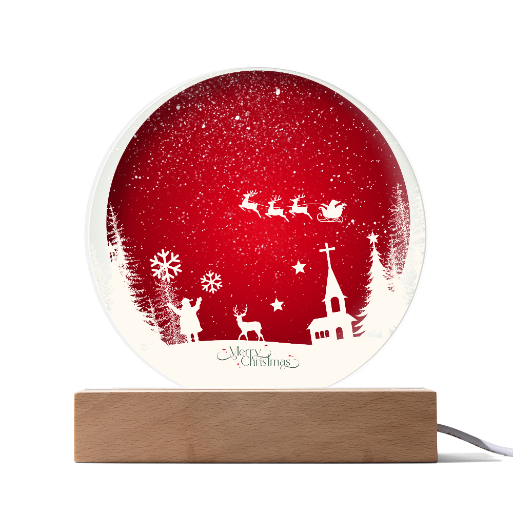 Santa Sleigh Circular Acrylic Plaque – A Gift of Wonder - LED Corded Base - Acrylic Prints