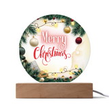 Merry Christmas Circular Acrylic Plaque – Gift of Warmth - LED Corded Base - Acrylic Prints