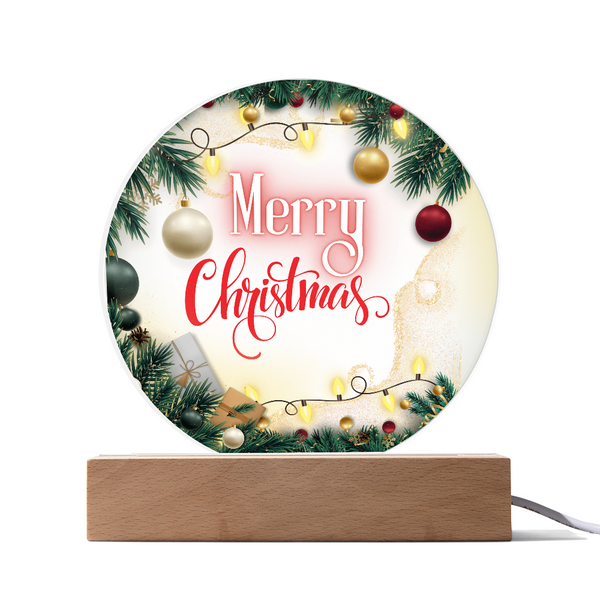 Merry Christmas Circular Acrylic Plaque – Gift of Warmth - LED Corded Base - Acrylic Prints