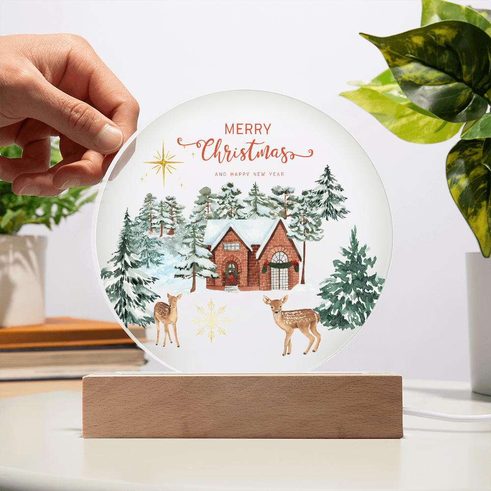 Circular LED Acrylic Plaque – Warm Winter Keepsake Gift - - Acrylic Prints