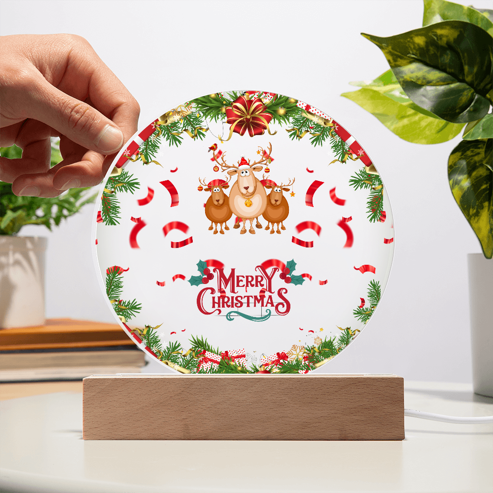 Festive LED Acrylic Plaque – A Joyful Reindeer Keepsake - - Acrylic Prints