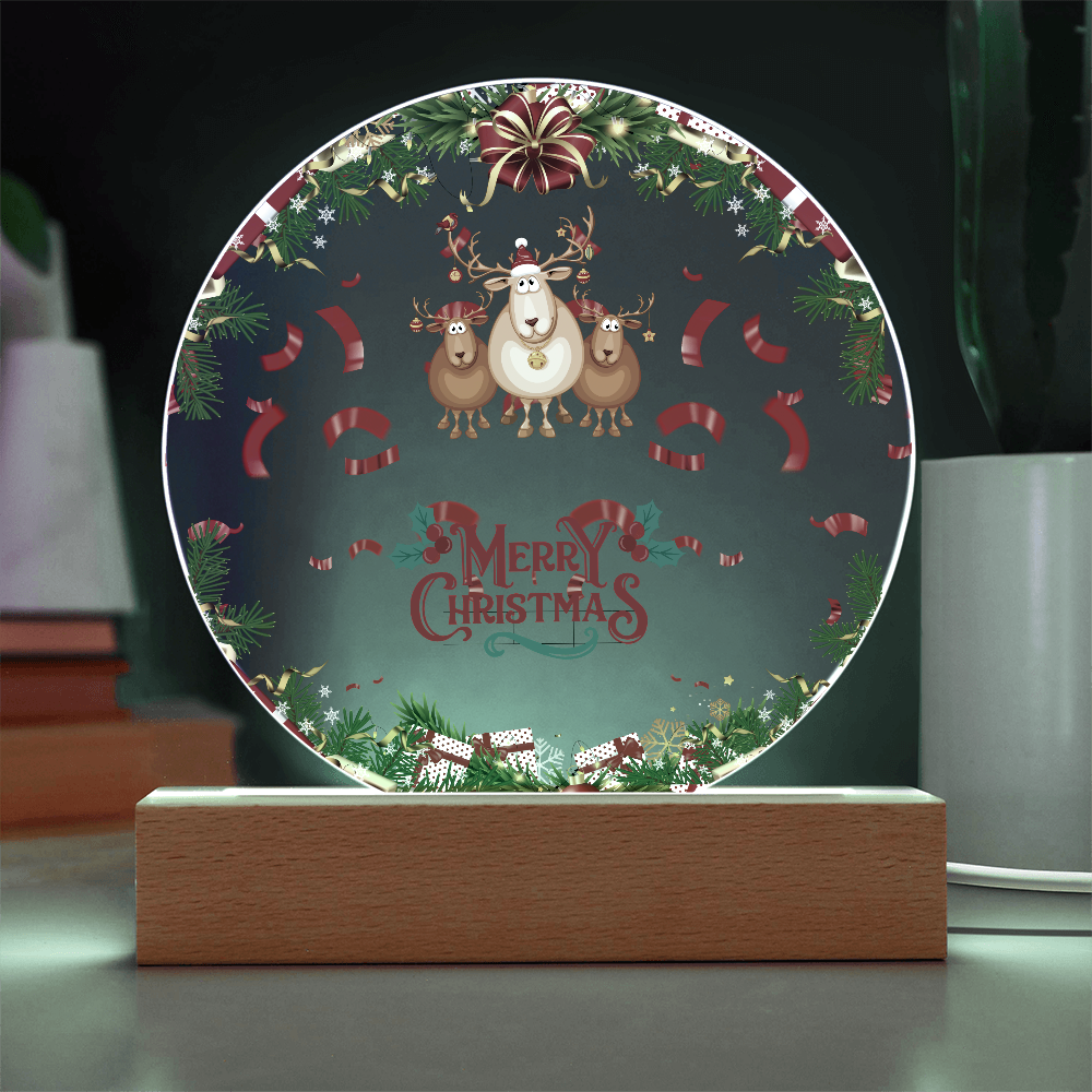 Festive LED Acrylic Plaque – A Joyful Reindeer Keepsake - - Acrylic Prints