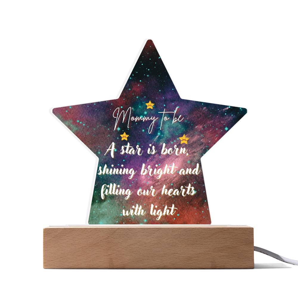 Heavenly Arrival - Cosmic Mommy-to-Be Plaque - Acrylic Star with LED Corded Base - Acrylic Prints