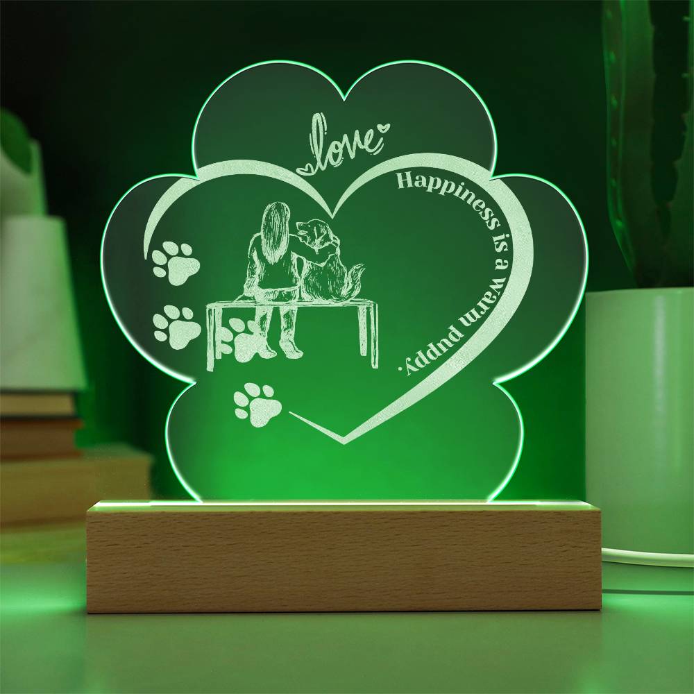 Love and Paws Engraved Plaque - Wood LED Base with Cord - Acrylic Prints