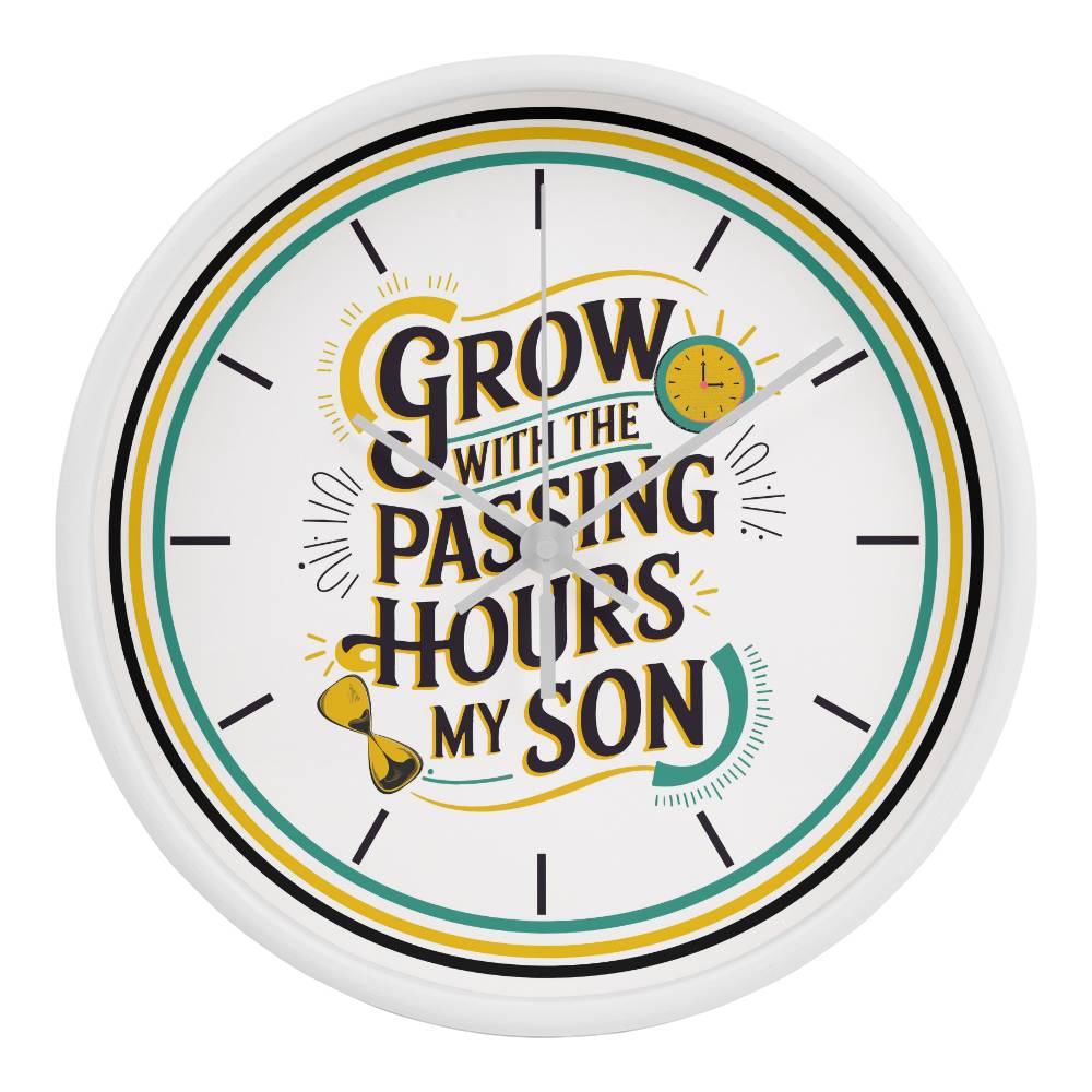 Time to Grow - Elegant Wall Clock with a Message for Sons - White White - Wall Clocks