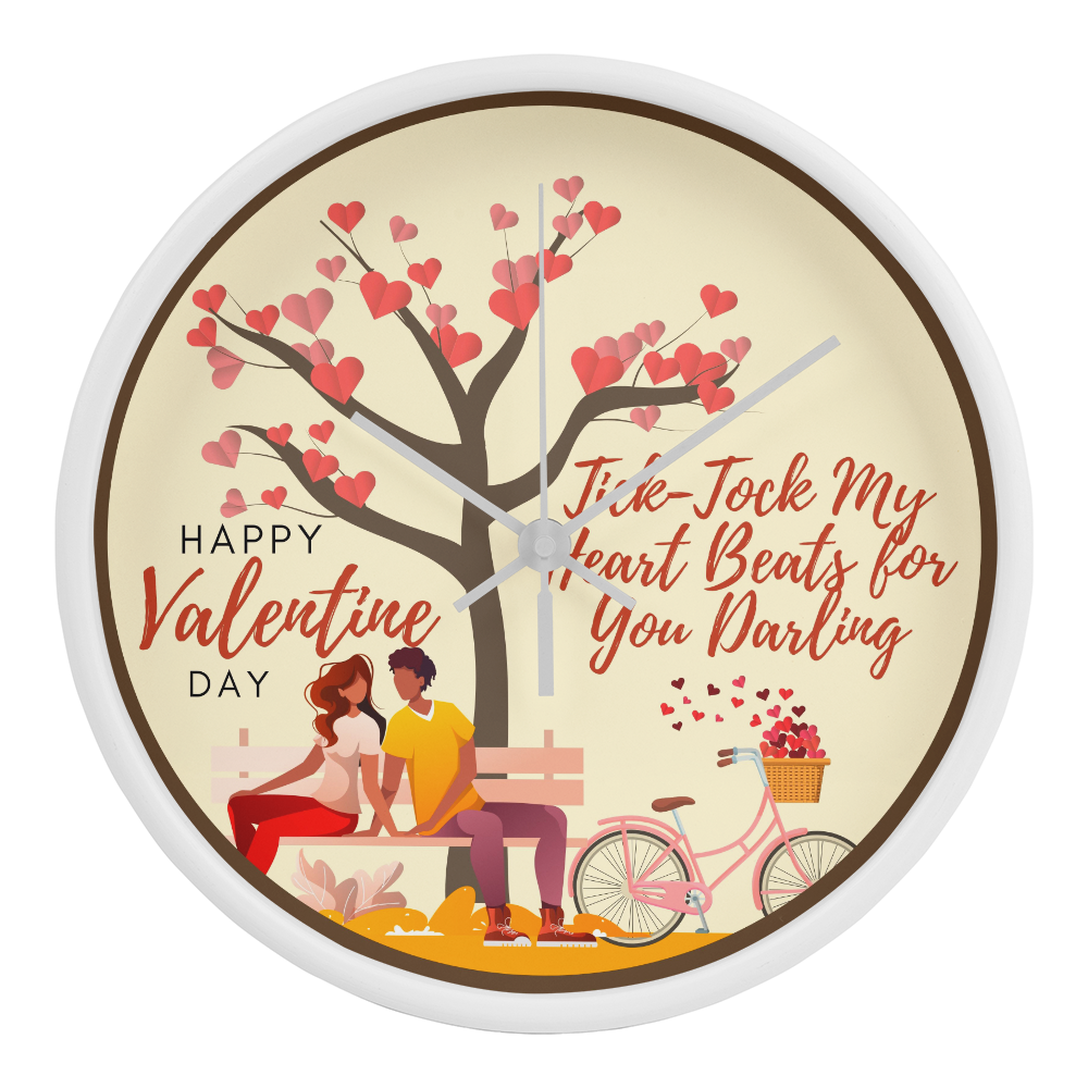 Tick-Tock of Love - Valentine’s Day Wooden Clock - White White - Wall Clocks