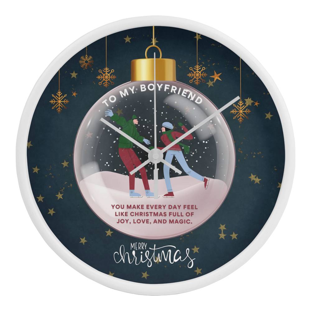 Snow Globe Love - A Christmas Clock for Your Boyfriend - White White - Wall Clocks