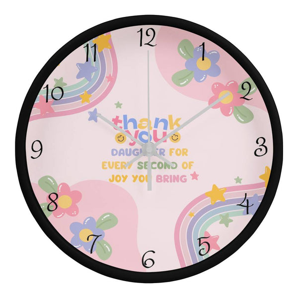 Wall Clock Gift for Daughter – Joyful Rainbow Design - Black White - Wall Clocks