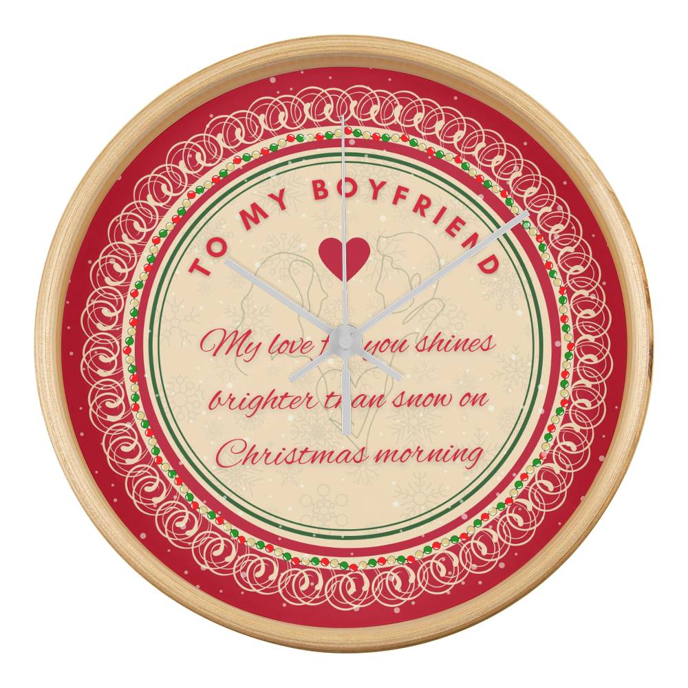To My Boyfriend – Christmas Love Clock - Natural White - Wall Clocks