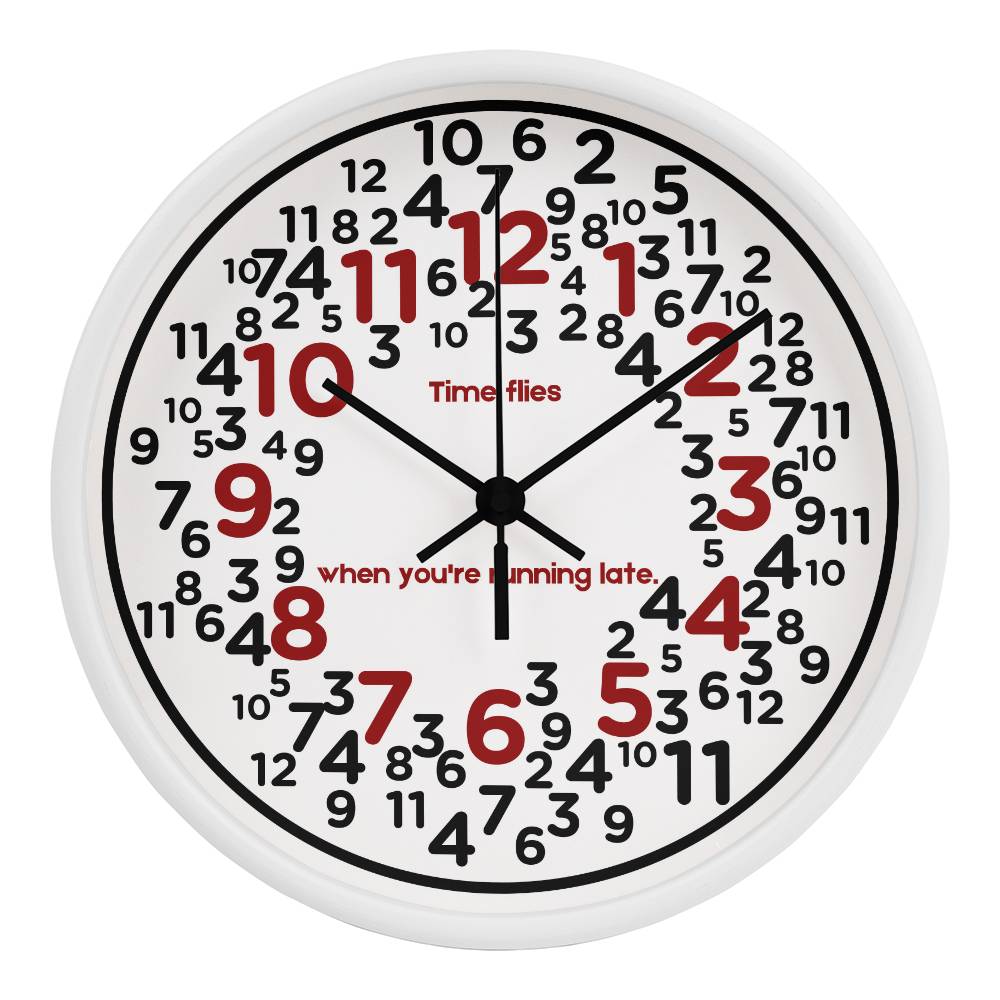 Funny Time Flies Wall Clock – Gift for Latecomers - White Black - Wall Clocks