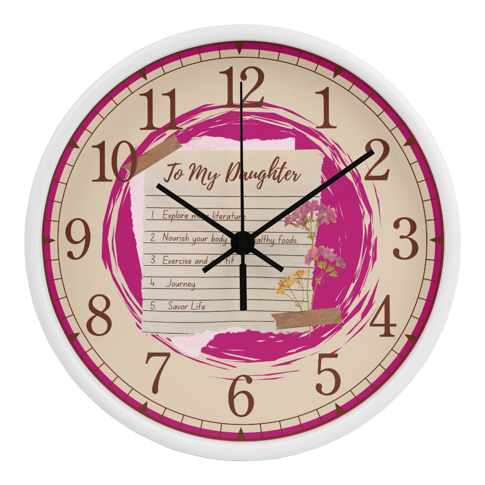 "Dream Big, Live Fully: Daughter's Keepsake Clock" - White Black - Wall Clocks