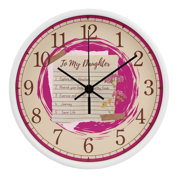 "Dream Big, Live Fully: Daughter's Keepsake Clock" - White Black - Wall Clocks