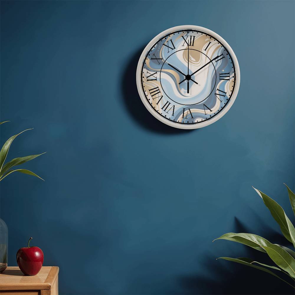 Soothing Timekeeper - Blue and Beige Marble Clock - - Wall Clocks