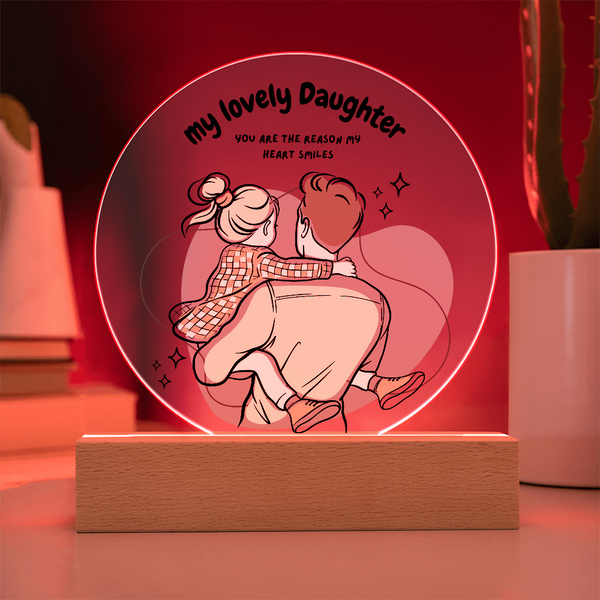 Daddy-Daughter Moment – Printed Circle Acrylic Plaque Gift - Battery Powered LED Base - Acrylic Prints