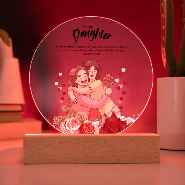 Mom & Daughter Hug – Printed Circle Acrylic Plaque Gift - Battery Powered LED Base - Acrylic Prints